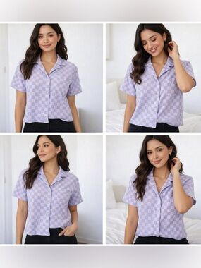 Vans Checkered Button Up Shirt Purple Cropped Top Women’s XL